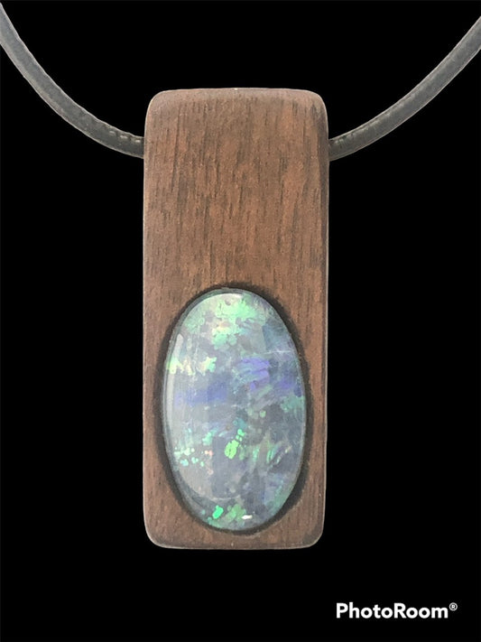 Large timber pendant with opal triplet