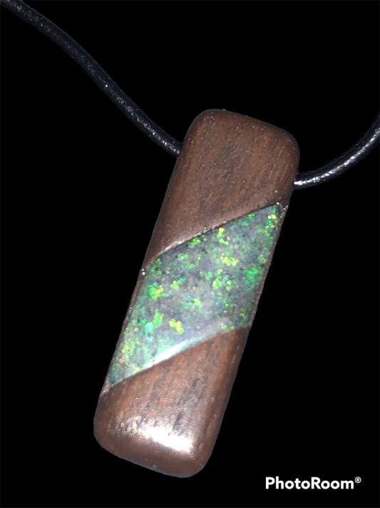 Large masculine timber and opal pendant