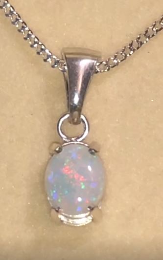 Lovely petite solid silver and opal pendant necklace