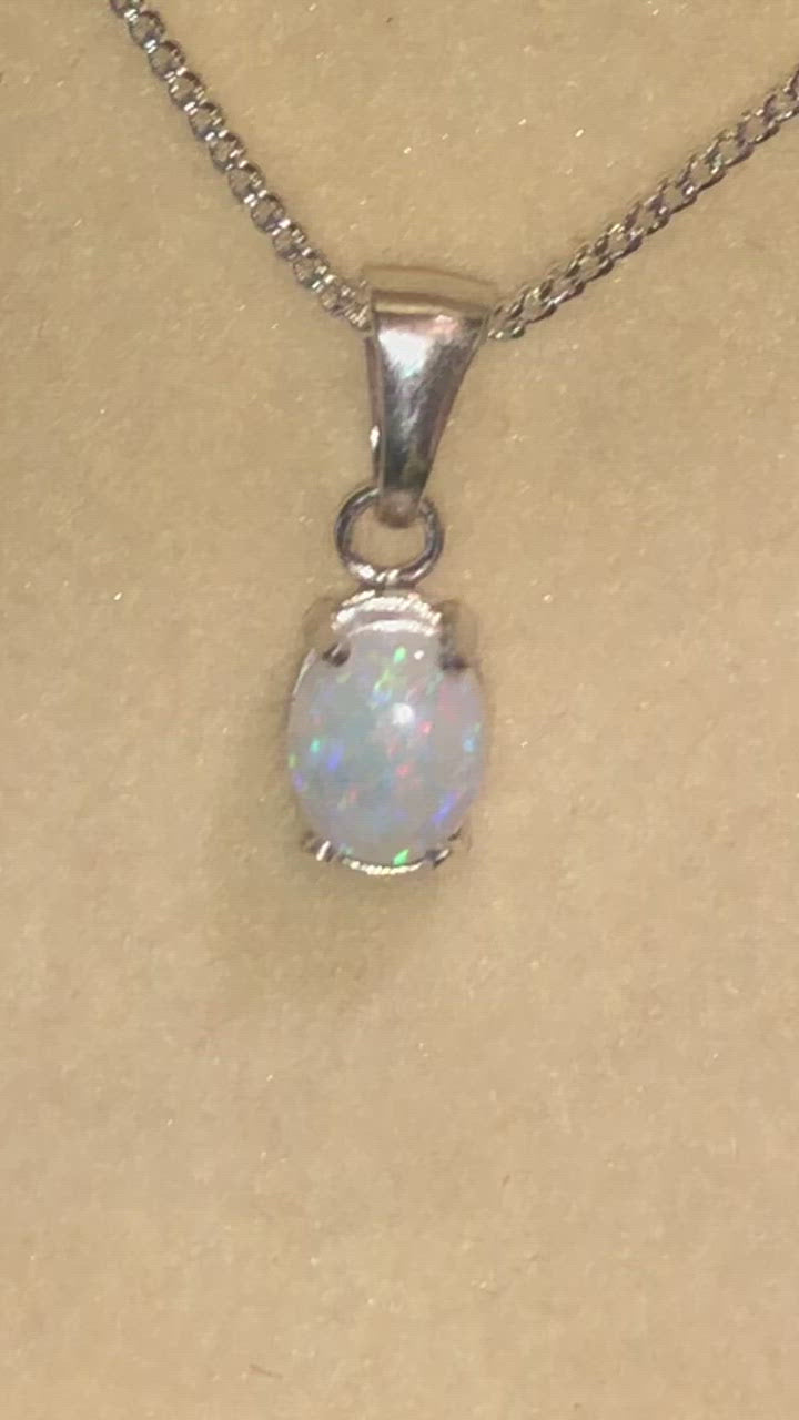 Lovely petite solid silver and opal pendant necklace