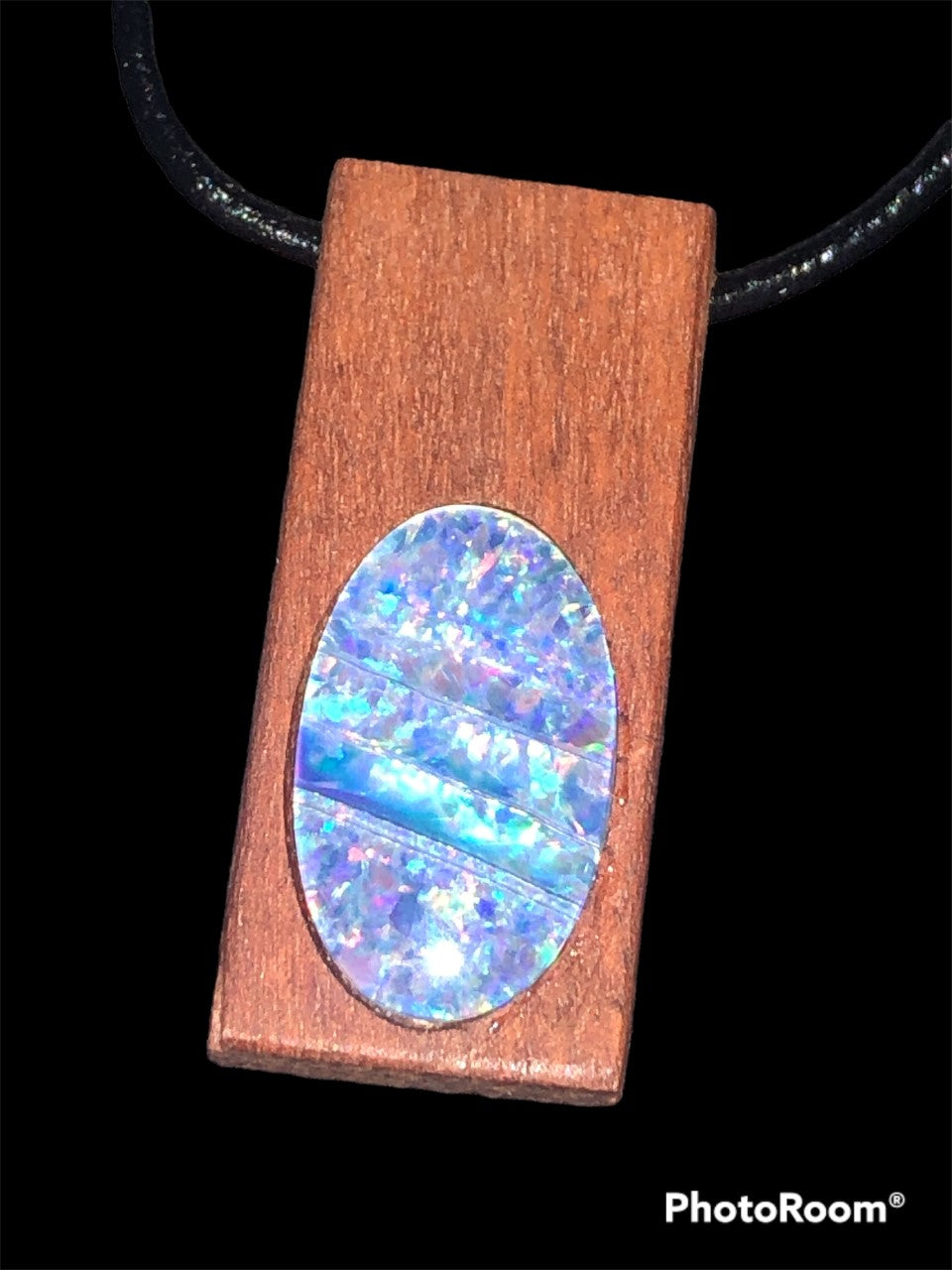 Large timber pendant with opal triplet