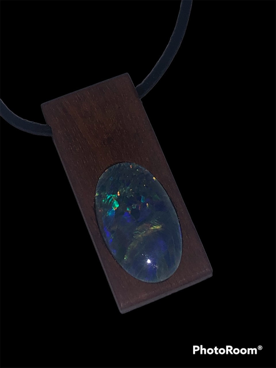 Large timber pendant with opal triplet